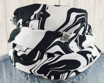 Loop tube scarf in black and white marbled, scarf for women