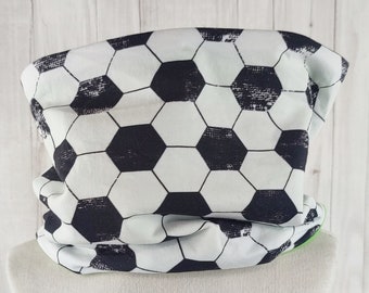 Slip scarf for children, black and white football pattern, lightly lined in apple green