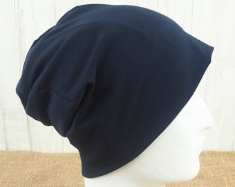 Beanie blue for men and women, sewn from jersey in dark blue