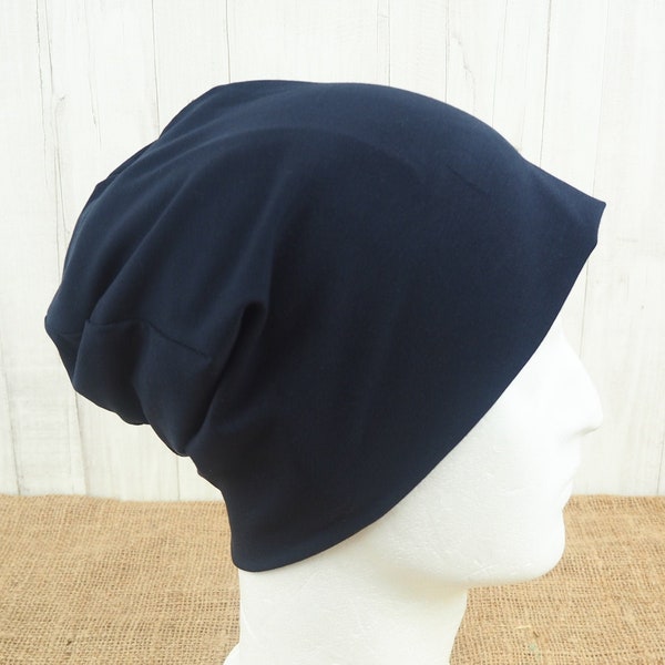 Beanie blau Herren Damen, genäht aus Jersey in dunkelblau