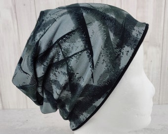 Beanie for children in gray with an abstract pattern in black, size approx. 48 to 54 cm head circumference