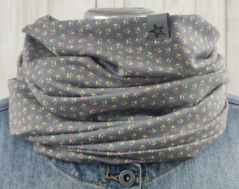 Loop tube scarf light gray with flowers in yellow pink, scarf for women made of jersey