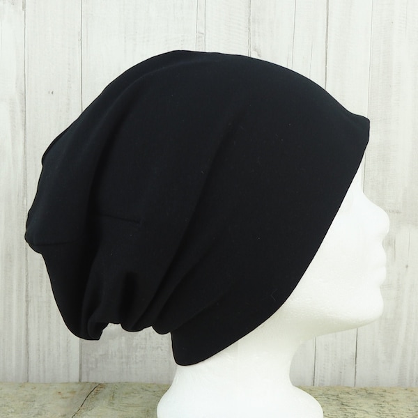 Beanie schwarz, genäht aus leichtem Sweat, für Männer, Damen und große Jungen und Mädchen