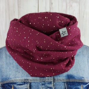 Loop muslin ladies, loop scarf bordeaux with dots in gold