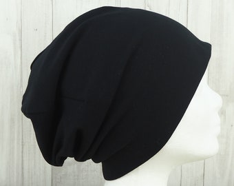 Beanie schwarz, genäht aus Jersey, für Männer, Damen und große Jungen und Mädchen