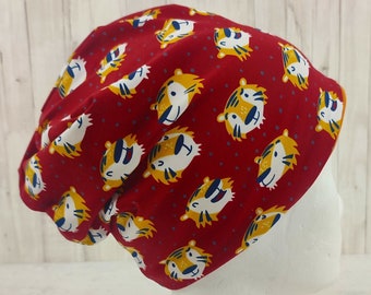 Beanie Tiger, coole Mütze für Kinder in bordeauxrot, Größe ca. 48 bis 54 cm Kopfumfang