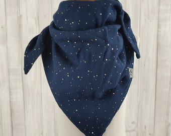 Muslin cloth for children in dark blue with gold dots