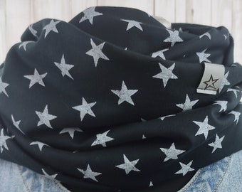 Loop Erwachsene und Teenager, schwarz mit weißen Sternen im Vintagelook, Schal Schlauchschal aus leichtem Sweatshirtstoff