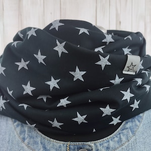 Loop Erwachsene und Teenager, schwarz mit weißen Sternen im Vintagelook, Schal Schlauchschal aus leichtem Sweatshirtstoff