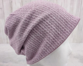 Beanie for women made of knitted fabric in old pink mottled with a cable pattern and jersey in plain old pink, head circumference approx. 54 to 58 cm