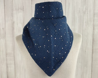 Muslin cloth for babies and toddlers, dark blue with gold dots