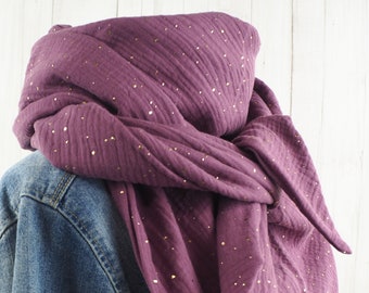 Triangular muslin scarf, Erika pattern with gold polka dots, women's scarf, XXL cotton scarf, maternity scarf
