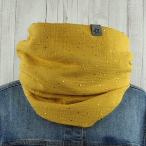 Loop muslin ladies, loop scarf mustard yellow with dots in gold