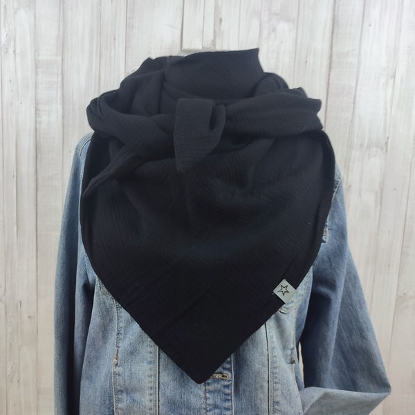 Scarf triangular scarf muslin women and men, scarf black, XXL scarf made of cotton