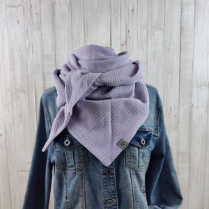 Women's triangular muslin scarf, lilac scarf, XXL cotton scarf, mother's scarf image 2
