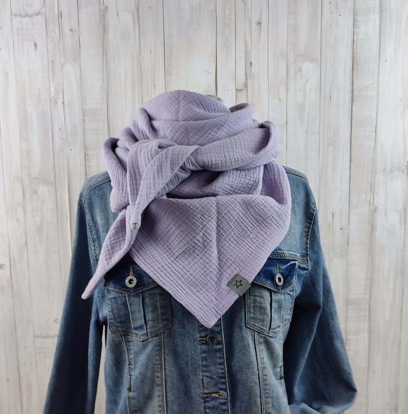 Women's triangular muslin scarf, lilac scarf, XXL cotton scarf, mother's scarf image 2