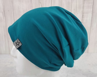 Beanie petrol, genäht aus leichtem Sweat, für Männer, Damen und große Jungen und Mädchen