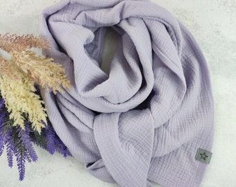 Women's triangular muslin scarf, lilac scarf, XXL cotton scarf, mother's scarf