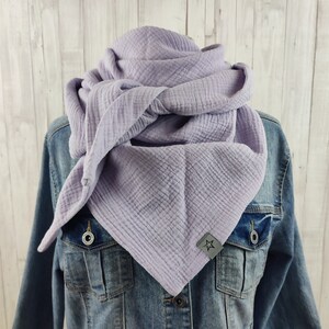 Women's triangular muslin scarf, lilac scarf, XXL cotton scarf, mother's scarf image 7