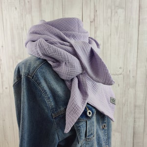 Women's triangular muslin scarf, lilac scarf, XXL cotton scarf, mother's scarf image 3