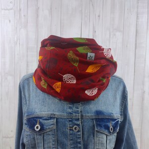 Loop tube scarf bordeaux with colorful leaves, scarf for women image 3