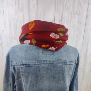 Loop tube scarf bordeaux with colorful leaves, scarf for women image 5