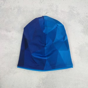 Beanie in blau und türkis grafisches Muster, Mütze für Kinder mit Futter in türkis, Größe ca. 48 bis 54 cm Kopfumfang Bild 2