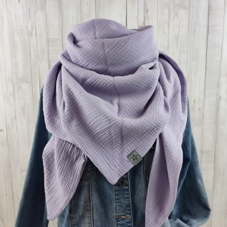 Women's triangular muslin scarf, lilac scarf, XXL cotton scarf, mother's scarf image 5