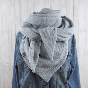 Cloth triangular scarf muslin adults, scarf light gray, XXL cloth made of cotton, mommy towel image 1