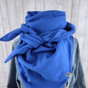 Scarf triangular scarf muslin adults, scarf blue royal blue, XXL scarf made of cotton