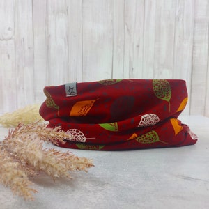 Loop tube scarf bordeaux with colorful leaves, scarf for women image 1