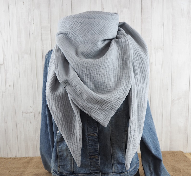 Cloth triangular scarf muslin adults, scarf light gray, XXL cloth made of cotton, mommy towel image 3