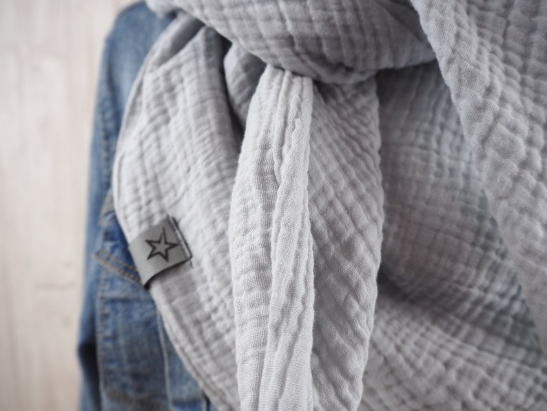Bufanda triangular de tela muselina adultos, bufanda gris claro, bufanda XXL de algodón, toalla mami imagen 2