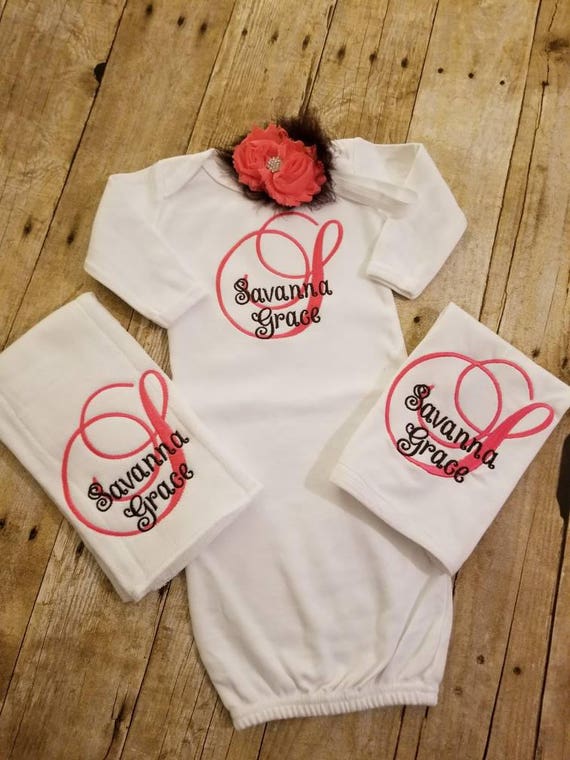 Personalized Initial and Name Monogrammed Baby Gift Set