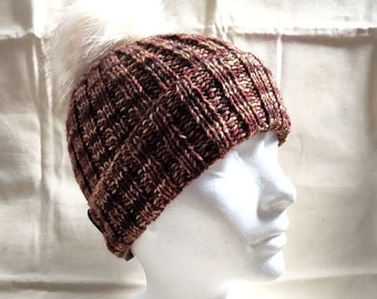 Luxury Adult Unisex Winter Wool Hat with Faux Fur Pom Pom, Ready to Ship, One of a Kind