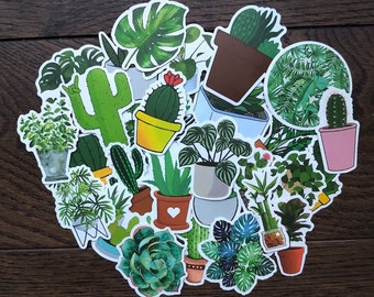 Large Houseplant Paper Stickers for Scrapbooking and Journal, Monstera, Snake Plant, Flowers & Cactus