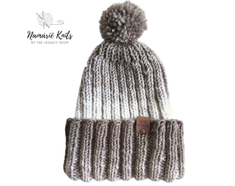 Brown Gradient Adult Unisex Winter Hat with Pom Pom (Ready to Ship) Hand Knit