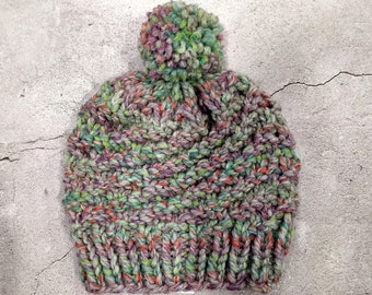 Hand Knit Multicolored Adult Winter Hat, Toque, Ready to Ship