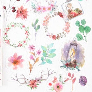 Spring Floral Watercolor Scrapbooking Stickers Nature, Flowers, Season, Washi Sticker image 1