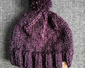 Hand Knit Purple Adult Extra Large Winter Hat, Toque, Ready to Ship