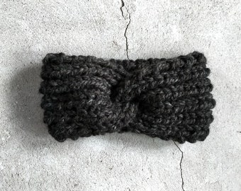 Charcoal Hand Knit Twisted Chunky Headband, Ear warmer, Adult and Teen, Wool