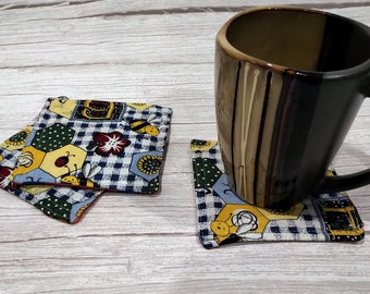 Hand Sewn Fabric Bee Coasters Set of 3, for Home, Kitchen Decor, Cotton, Made in Canada