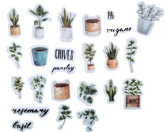 Herbs and Plants Watercolor Washi Stickers, Scrapbooking and Journaling, Nature