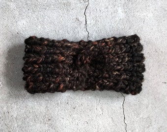 Hand Knit Twisted Chunky Headband, Ear warmer, Adult and Teen, Wool, Black and Multicolored