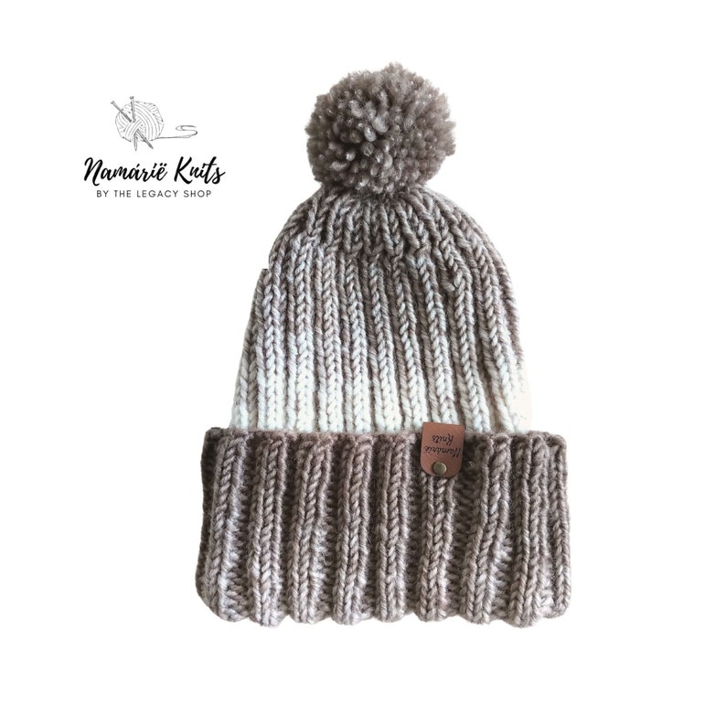 Brown Gradient Adult Unisex Winter Hat with Pom Pom Ready to Ship Hand Knit image 1
