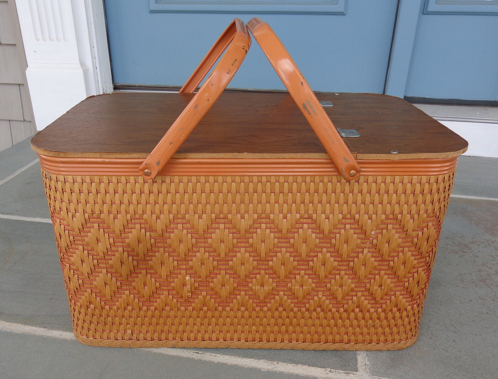 Vintage Large Orange Redmon Picnic Basket MCM Redmon Picnic Etsy