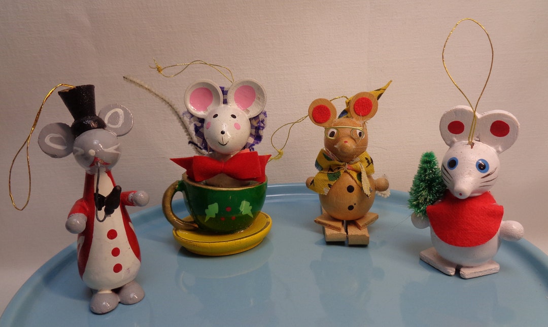 Vintage Wooden Mice Ornaments Vintage Wood Mouse Ornaments Etsy