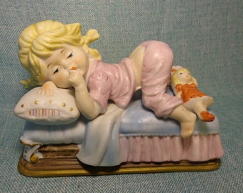 Vintage Zamboli Co Figurine, Vintage Sleeping Girl Zamboli Figurine, Bisque Porcelain Figurine, Bronx NY