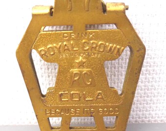 Vintage Drink Royal Crown Cola Clip, Vintage RC Cola Brass Clip, "Because it's Good" and "Good Luck"