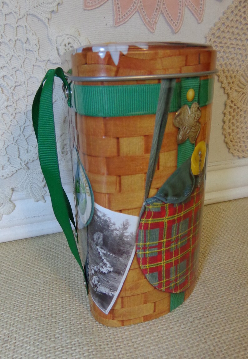 Vintage Girl Scout Backpack Tin Lunchbox, Girl Scout Storage Tin